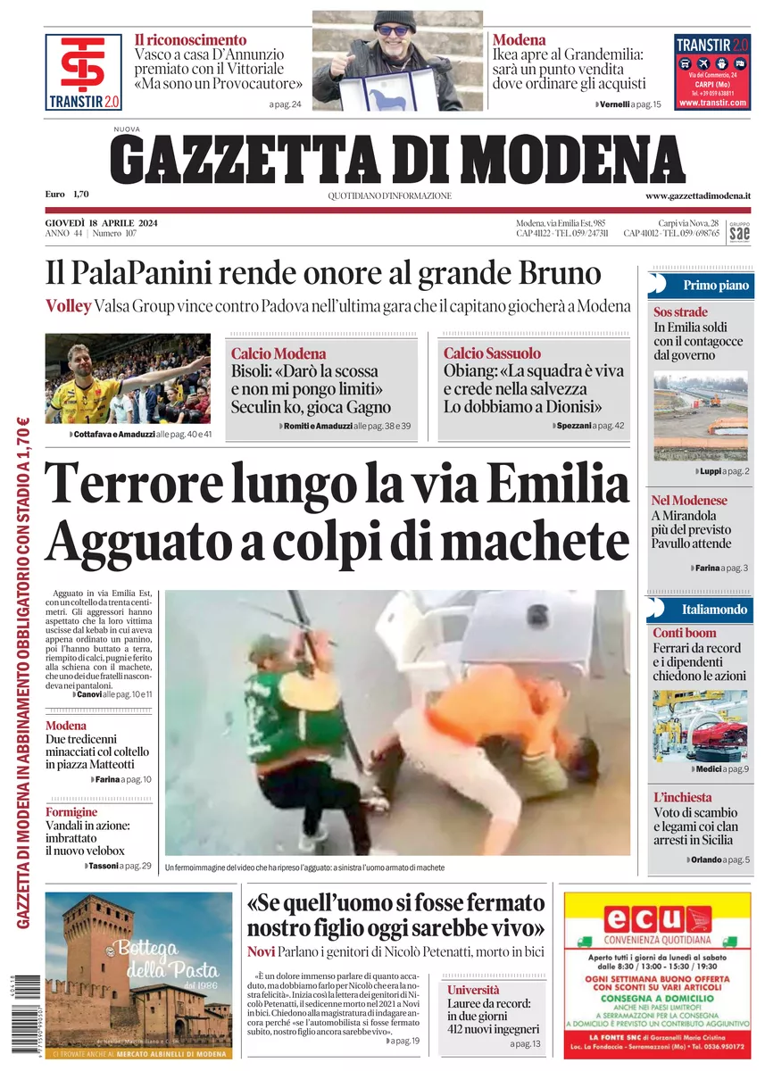 Prima-pagina-gazzetta di modena-oggi-edizione-del-2024-04-18